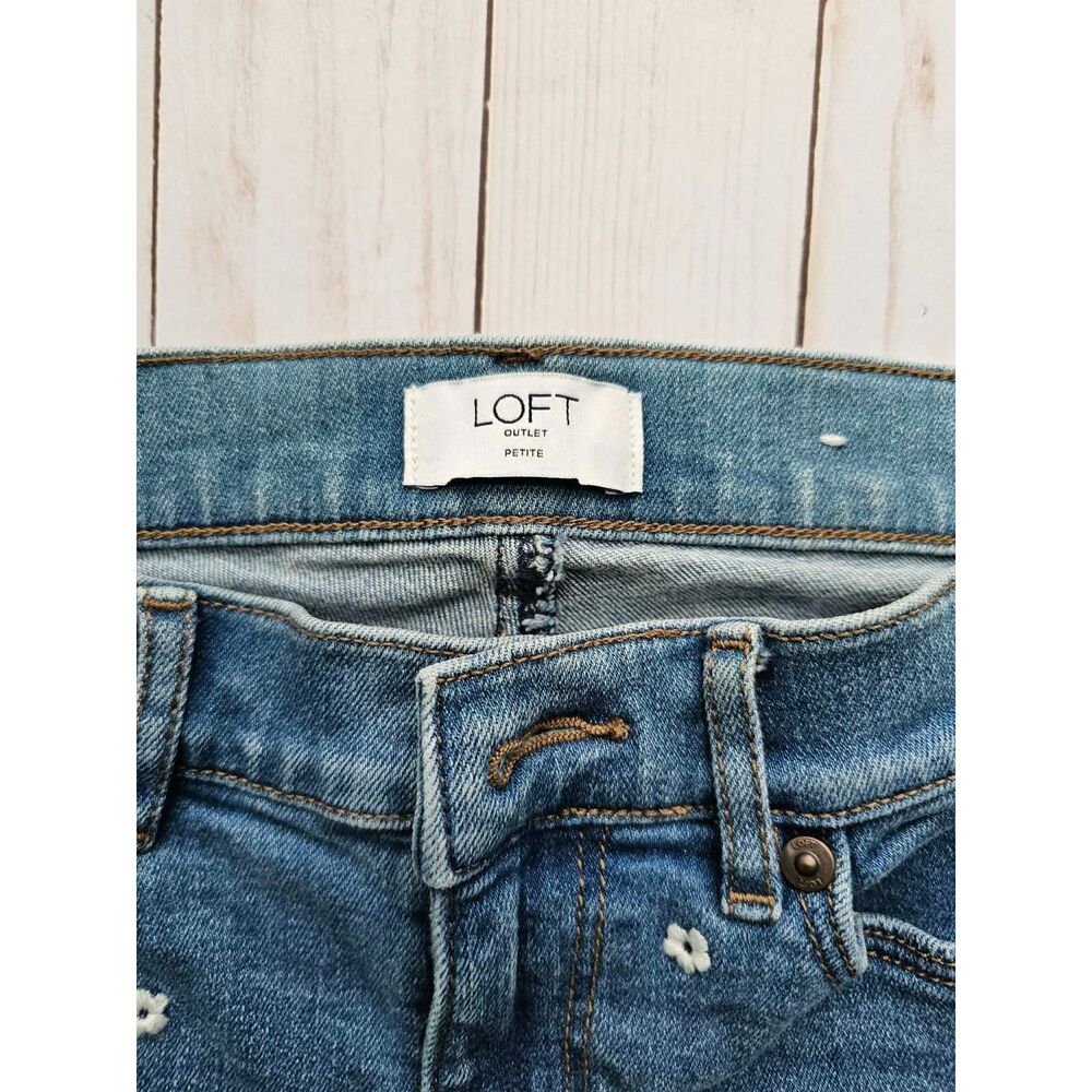 LOFT Outlet Petite 0P Skinny Ankle Jeans Light Wash Denim Floral Embroidery